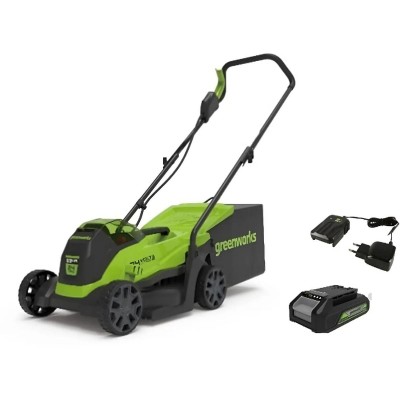 Газонокосилка аккумуляторная GREENWORKS GD24LM33K4, 33см, несамоходная, 4Ач, с ЗУ [2516107ub]