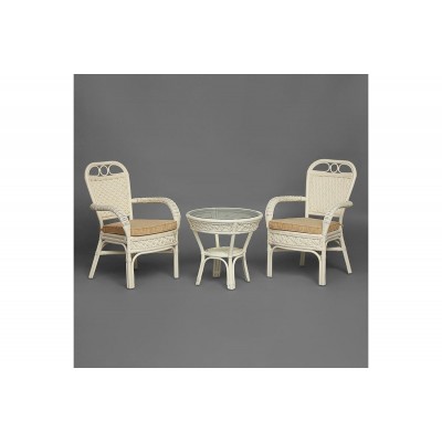 Комплект террасный Tetchair ANDREA (стол кофейный со стеклом + 2 кресла + подушки) ротанг, 64x67x92см / D60x55, TCH White (белый) 13337