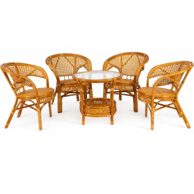 Комплект Tetchair PELANGI 02/15 стол со стеклом, 4 кресла без подушек, ротанг, мед 10084