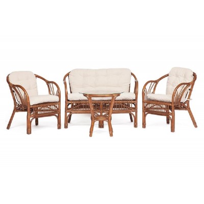 Комплект Tetchair NEW BOGOTA диван, 2 кресла, стол со стеклом, с подушками, ротанг 10085