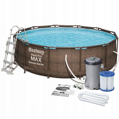 Bestway 5617V BW Каркасный бассейн Steel Pro 5617V BW, 366х122см Ротанг, 10250л, фил.-насос 2006л/ч, лестн., тент