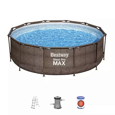 Bestway 56709 BW Каркасный бассейн Steel Pro Max 366х100см Ротанг 9150л, фил.-насос 2006л/ч, лестница