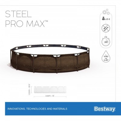Bestway 56709 BW Каркасный бассейн Steel Pro Max 366х100см Ротанг 9150л, фил.-насос 2006л/ч, лестница