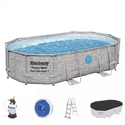 Bestway 56946 BW Каркасный бассейн 488х305х107см Ротанг 7250л, песч.фил.-нас. 3028л/ч, лестница, тент