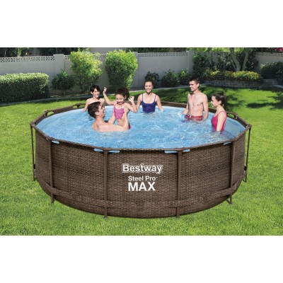 Bestway 56709 BW Каркасный бассейн Steel Pro Max 366х100см Ротанг 9150л, фил.-насос 2006л/ч, лестница