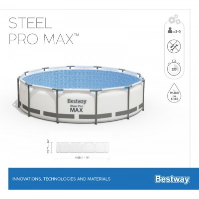 Bestway 5612Z BW Каркасный бассейн Steel Pro Max 488х122см, 19480л, фил.-насос 5678л/ч, лестница, тент